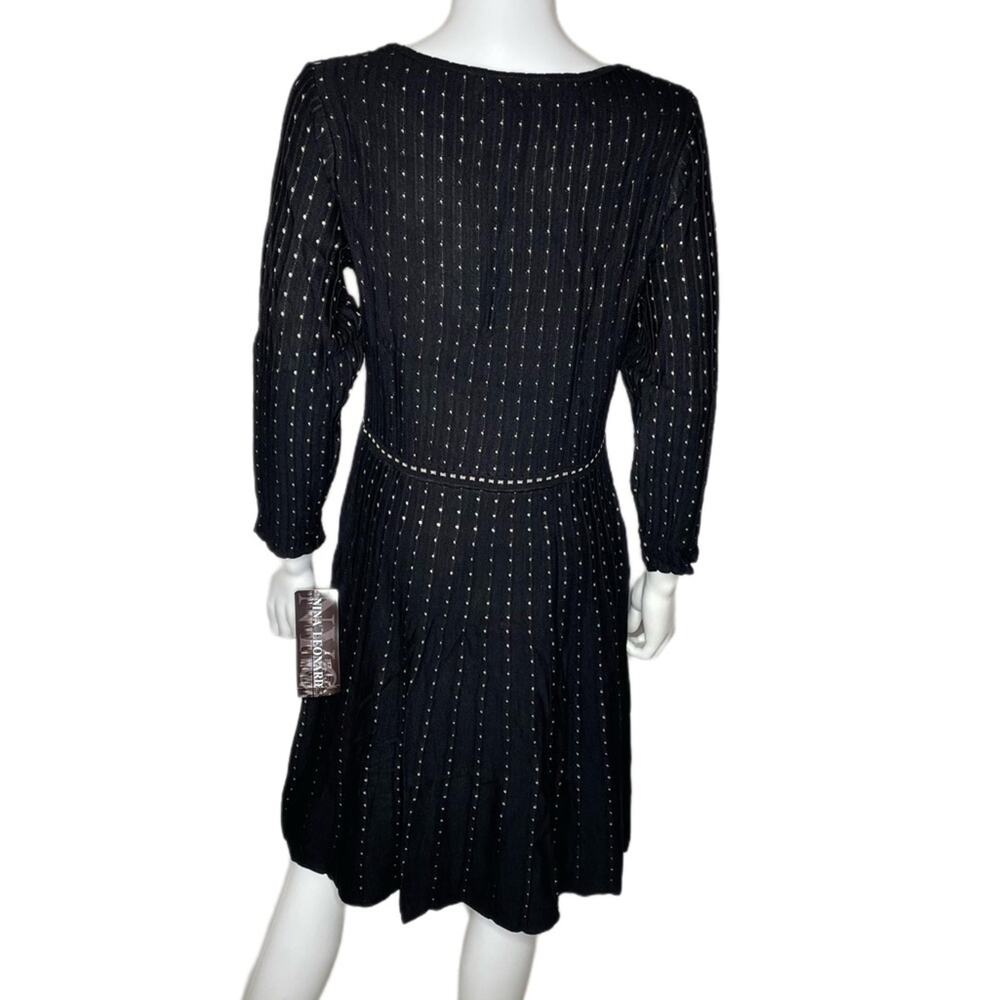 Nina Leonard Women's Black/Tan Contrast Dot Fit & Flare Sweater Dress sz M - Picture 5 of 6